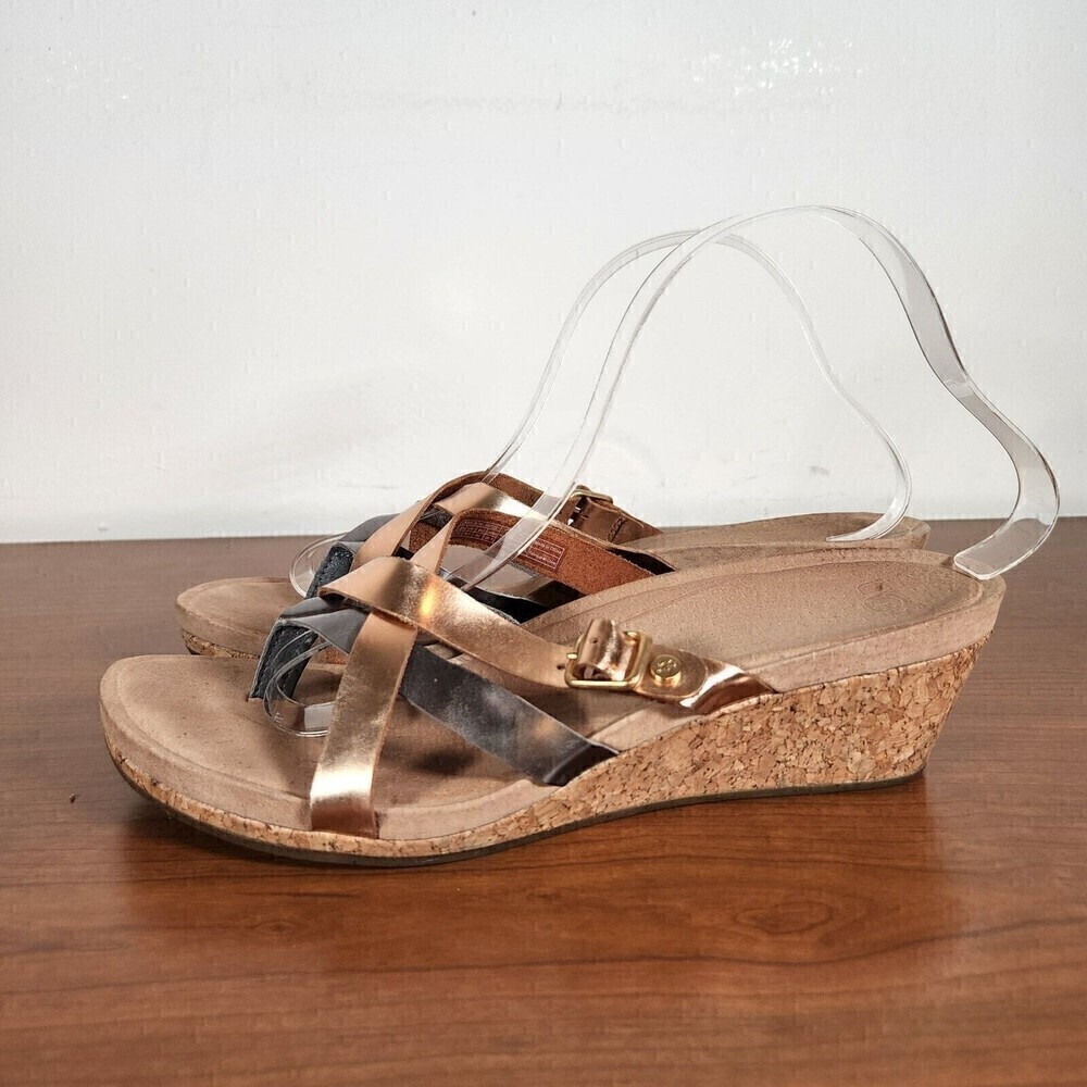 Stylish Women's Wedge Sandals - Bronze and Black